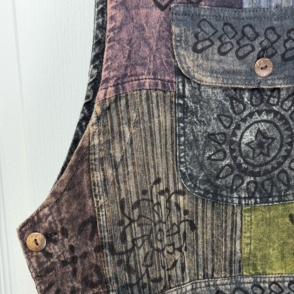 Ark Imports Enya Hand Printed Patchwork Cotton Overalls Women’s Size Small - Picture 9 of 10